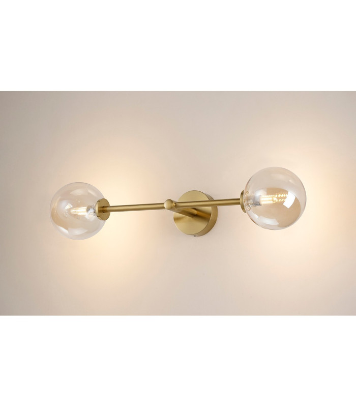 Tivoli Tall Arm Wall Light 2 Light G9 IP44 Brass Gold/Amber Smooth Round Glass-11