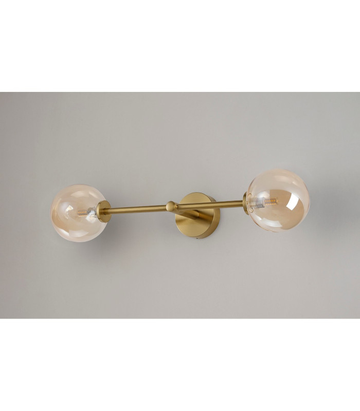 Tivoli Tall Arm Wall Light 2 Light G9 IP44 Brass Gold/Amber Smooth Round Glass-12