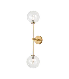Tivoli Tall Arm Wall Light 2 Light G9 IP44 Brass Gold/Clear Smooth Round Glass-1