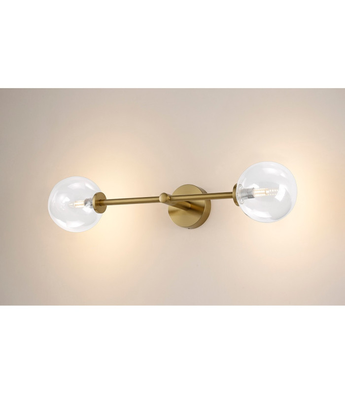 Tivoli Tall Arm Wall Light 2 Light G9 IP44 Brass Gold/Clear Smooth Round Glass-11