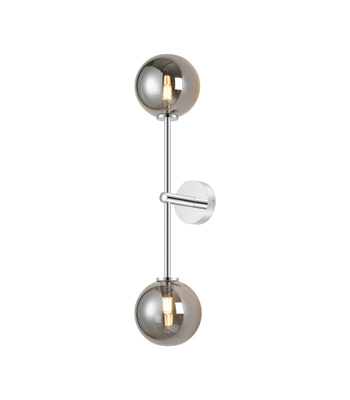 Tivoli Tall Arm Wall Light 2 Light G9 IP44 Polished Chrome/Smoke Smooth Round Glass-1