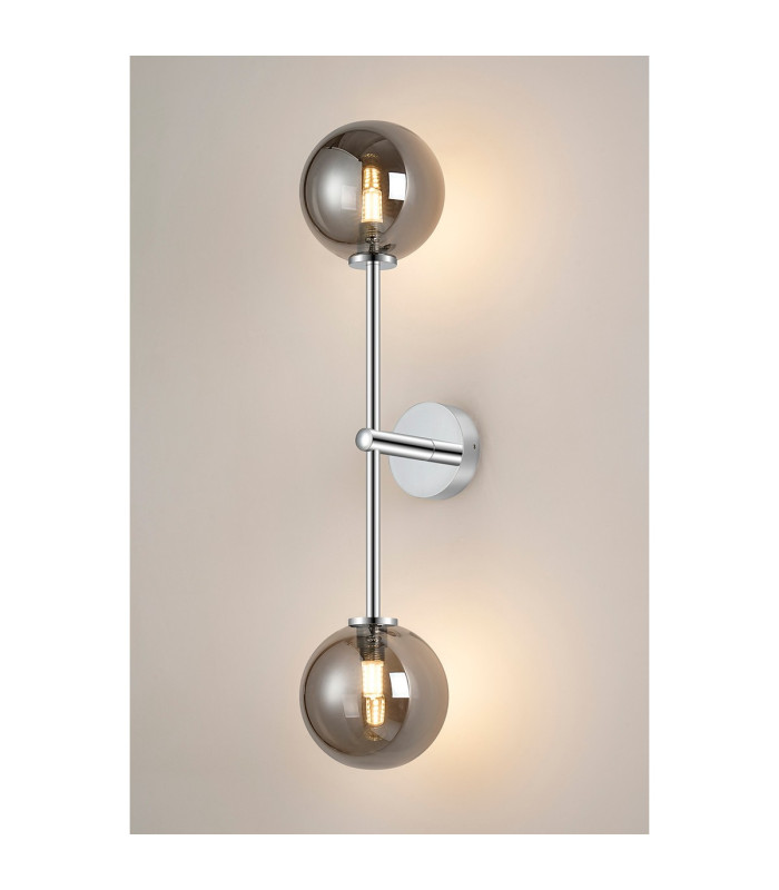 Tivoli Tall Arm Wall Light 2 Light G9 IP44 Polished Chrome/Smoke Smooth Round Glass-3