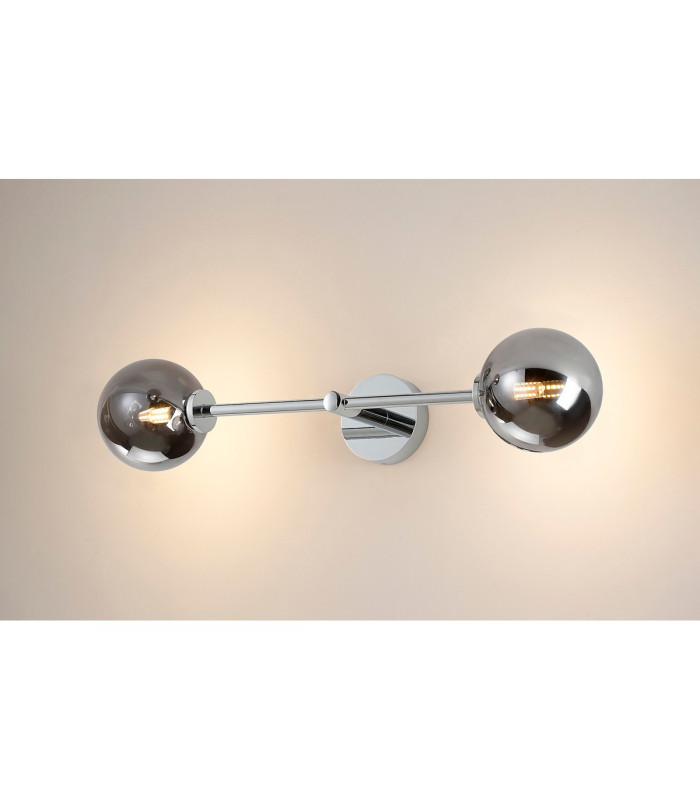 Tivoli Tall Arm Wall Light 2 Light G9 IP44 Polished Chrome/Smoke Smooth Round Glass-11