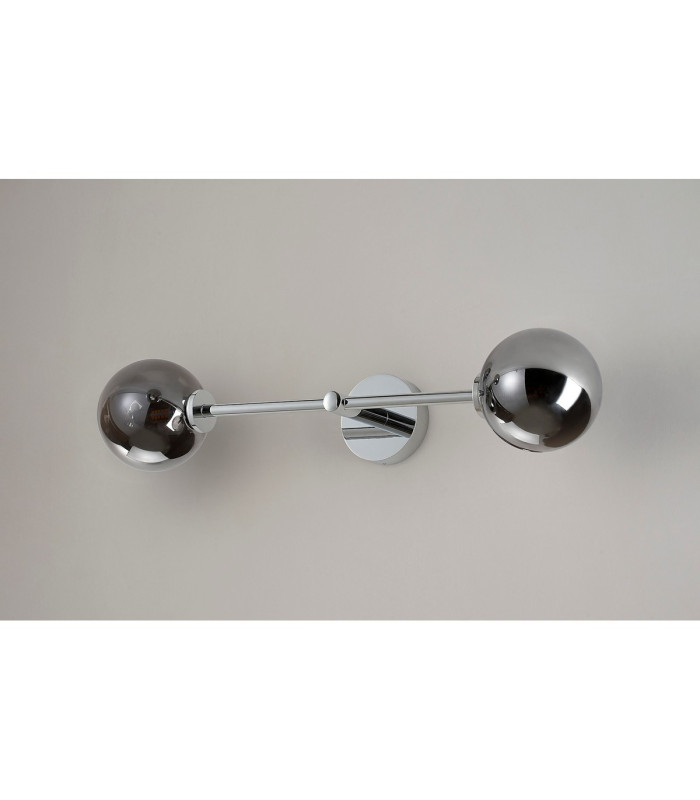 Tivoli Tall Arm Wall Light 2 Light G9 IP44 Polished Chrome/Smoke Smooth Round Glass-12