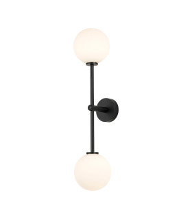Tivoli Tall Arm Wall Light 2 Light G9 IP44 Satin Black/Opal Smooth Round Glass-1
