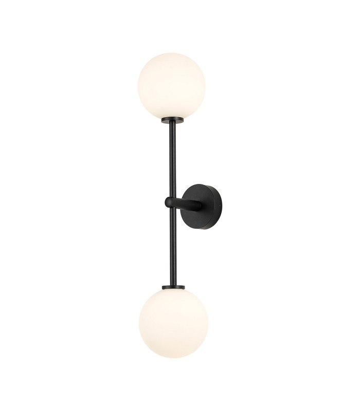 Tivoli Tall Arm Wall Light 2 Light G9 IP44 Satin Black/Opal Smooth Round Glass-1