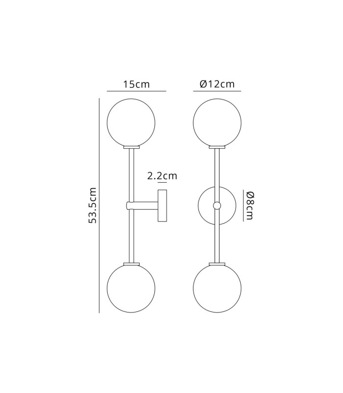 Tivoli Tall Arm Wall Light 2 Light G9 IP44 Satin Black/Opal Smooth Round Glass-2