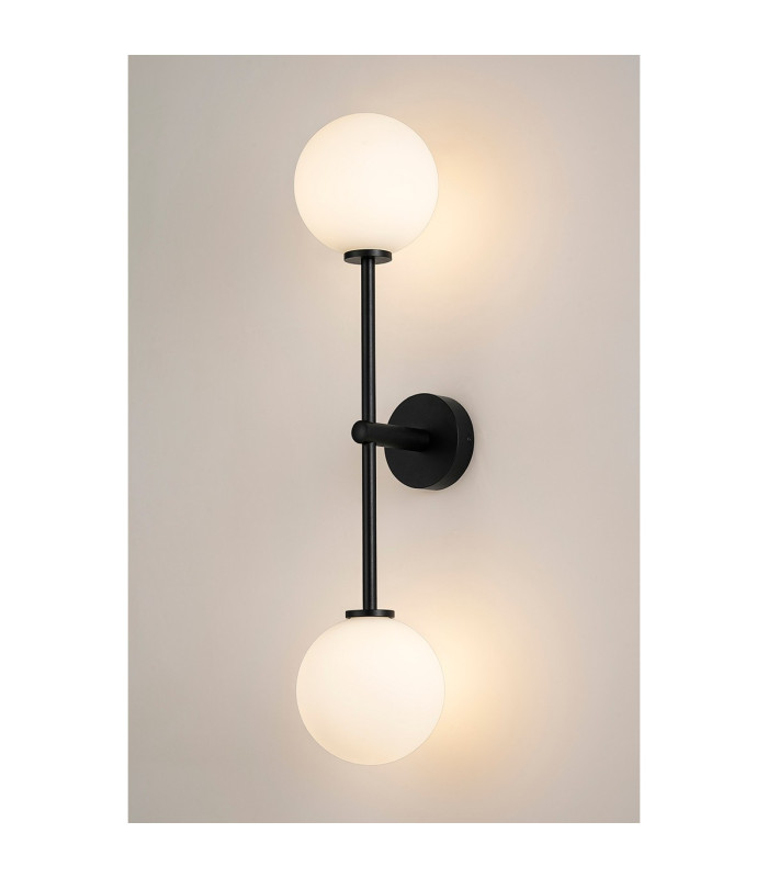 Tivoli Tall Arm Wall Light 2 Light G9 IP44 Satin Black/Opal Smooth Round Glass-3