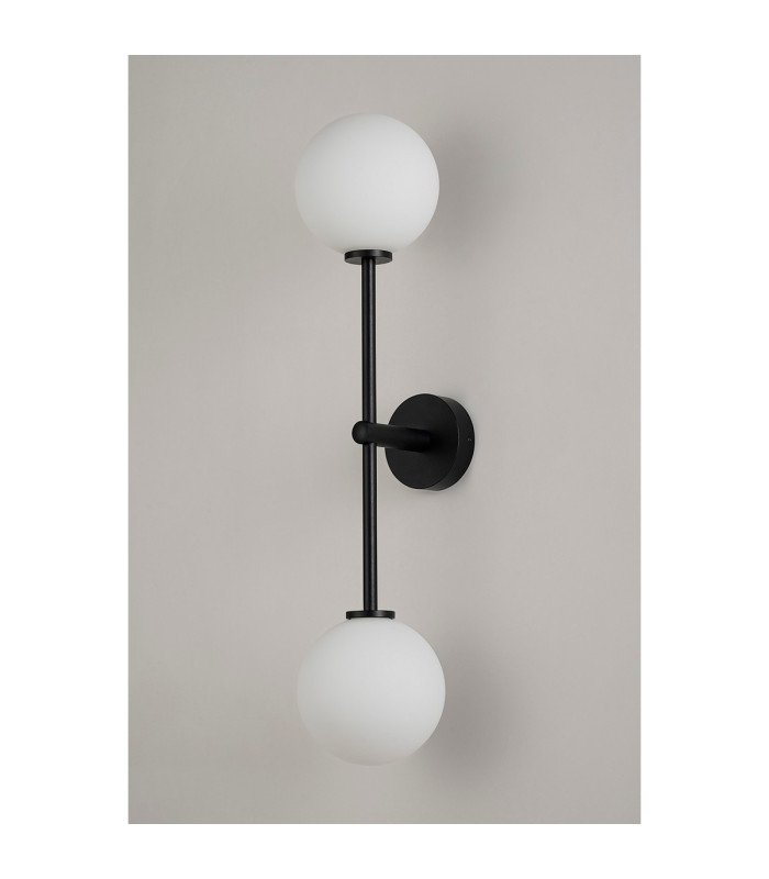 Tivoli Tall Arm Wall Light 2 Light G9 IP44 Satin Black/Opal Smooth Round Glass-10