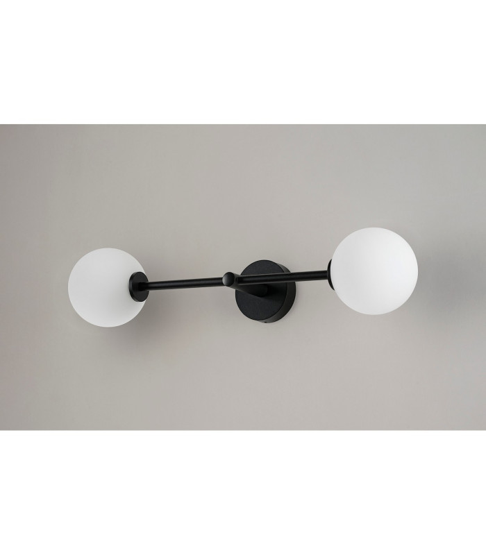 Tivoli Tall Arm Wall Light 2 Light G9 IP44 Satin Black/Opal Smooth Round Glass-12