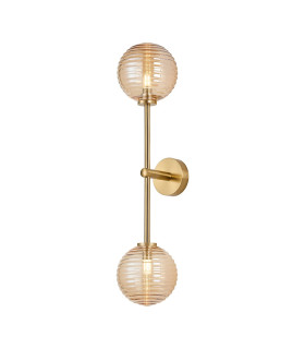 Tivoli Tall Arm Wall Light 2 Light G9 IP44 Brass Gold/Amber Ribbed Round Glass-1