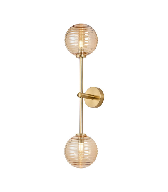 Tivoli Tall Arm Wall Light 2 Light G9 IP44 Brass Gold/Amber Ribbed Round Glass-1