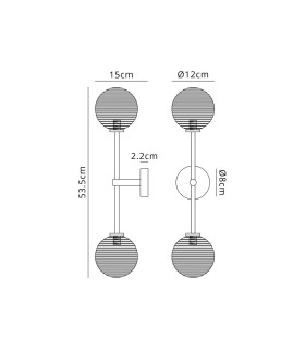 Tivoli Tall Arm Wall Light 2 Light G9 IP44 Brass Gold/Amber Ribbed Round Glass-2