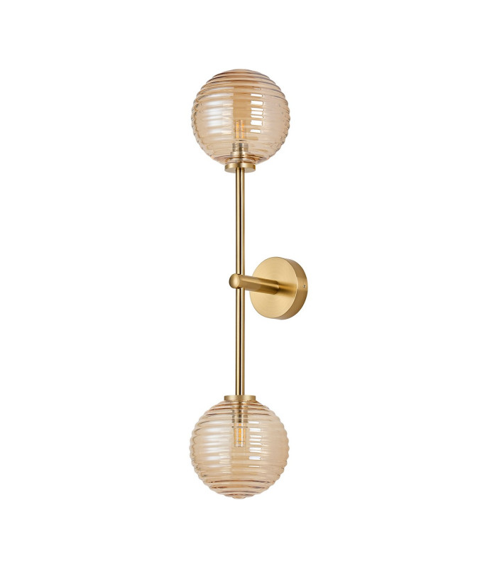 Tivoli Tall Arm Wall Light 2 Light G9 IP44 Brass Gold/Amber Ribbed Round Glass-4
