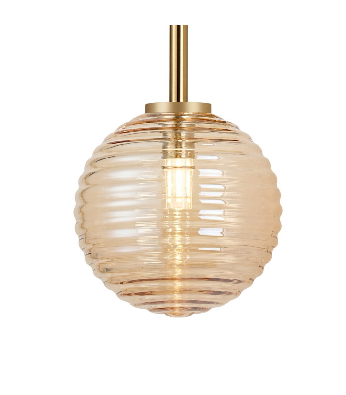 Tivoli Tall Arm Wall Light 2 Light G9 IP44 Brass Gold/Amber Ribbed Round Glass-6