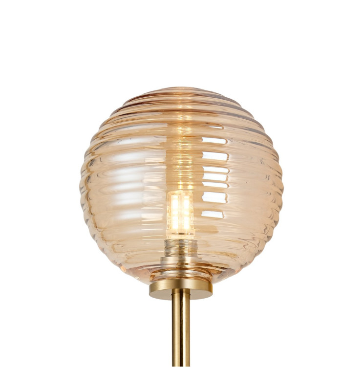 Tivoli Tall Arm Wall Light 2 Light G9 IP44 Brass Gold/Amber Ribbed Round Glass-7