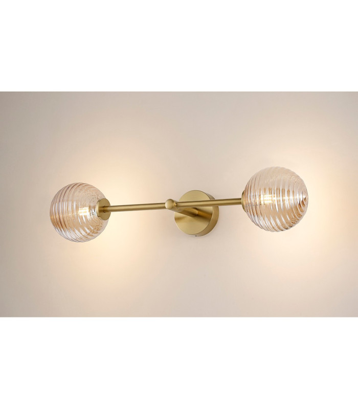 Tivoli Tall Arm Wall Light 2 Light G9 IP44 Brass Gold/Amber Ribbed Round Glass-11
