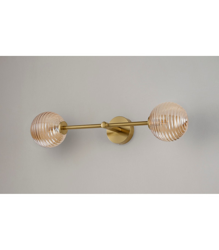 Tivoli Tall Arm Wall Light 2 Light G9 IP44 Brass Gold/Amber Ribbed Round Glass-12