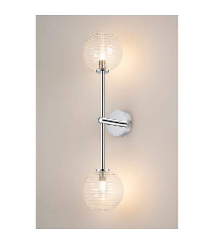 Tivoli Tall Arm Wall Light 2 Light G9 IP44 Polished Chrome/Clear Ribbed Round Glass-3