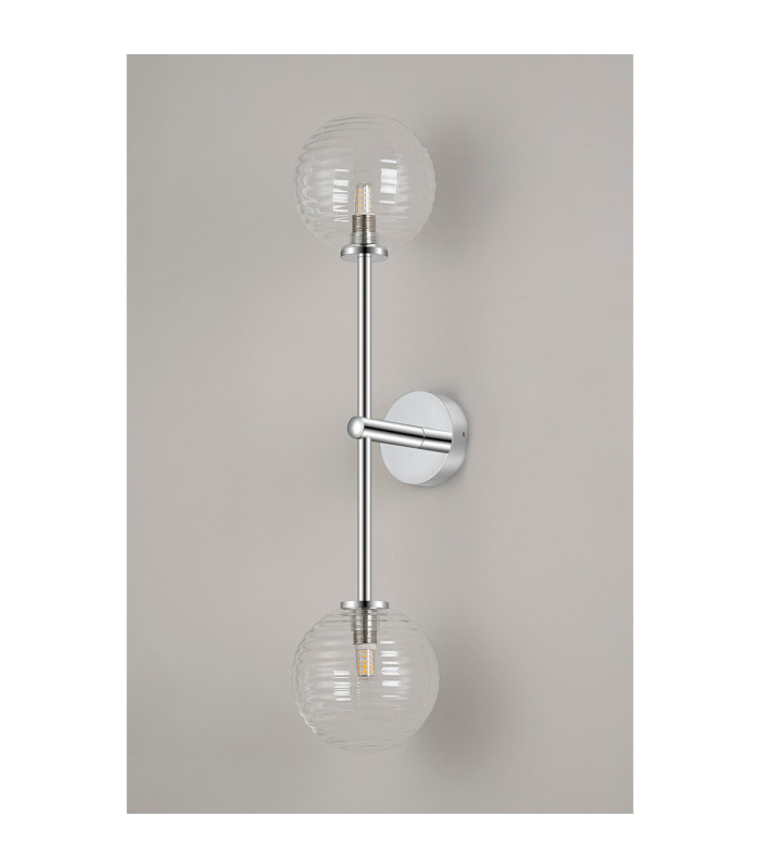 Tivoli Tall Arm Wall Light 2 Light G9 IP44 Polished Chrome/Clear Ribbed Round Glass-10