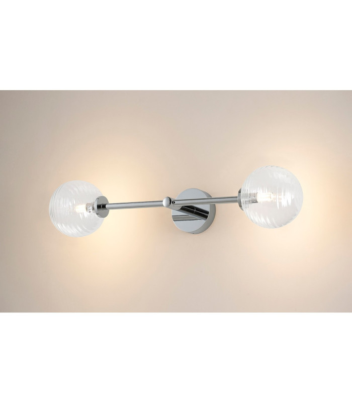 Tivoli Tall Arm Wall Light 2 Light G9 IP44 Polished Chrome/Clear Ribbed Round Glass-11