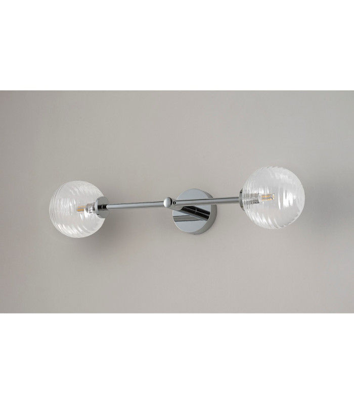 Tivoli Tall Arm Wall Light 2 Light G9 IP44 Polished Chrome/Clear Ribbed Round Glass-12