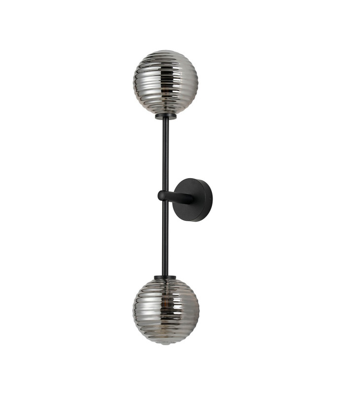 Tivoli Tall Arm Wall Light 2 Light G9 IP44 Satin Black/Smoke Ribbed Round Glass-4