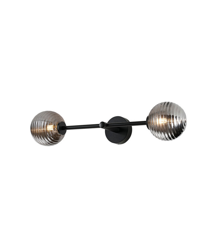 Tivoli Tall Arm Wall Light 2 Light G9 IP44 Satin Black/Smoke Ribbed Round Glass-5