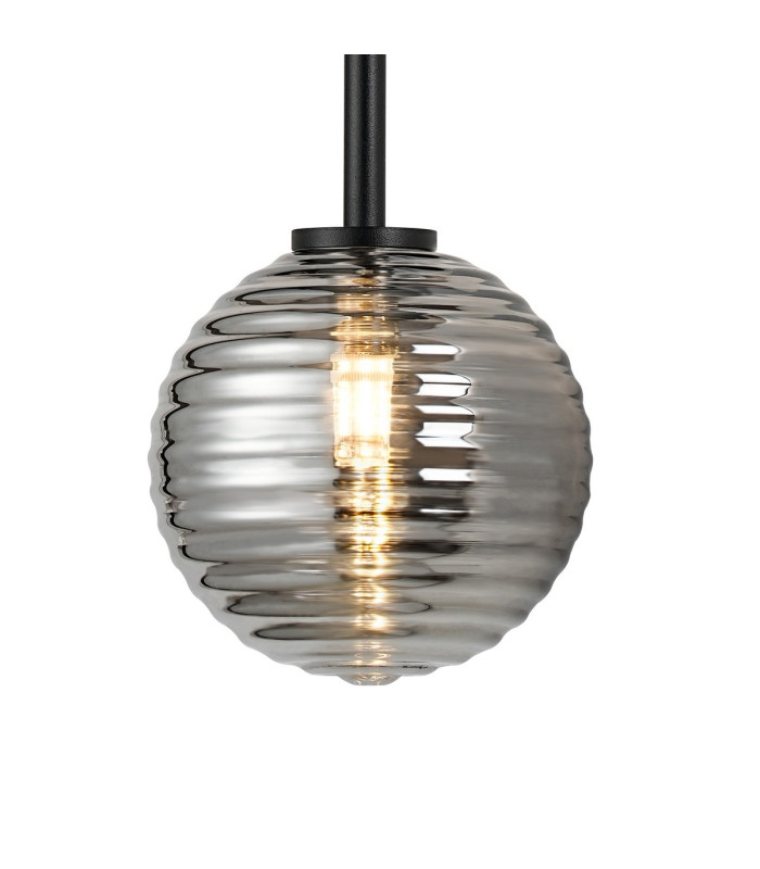 Tivoli Tall Arm Wall Light 2 Light G9 IP44 Satin Black/Smoke Ribbed Round Glass-6