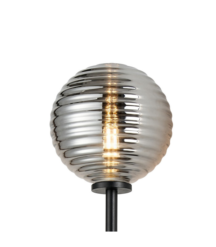 Tivoli Tall Arm Wall Light 2 Light G9 IP44 Satin Black/Smoke Ribbed Round Glass-7