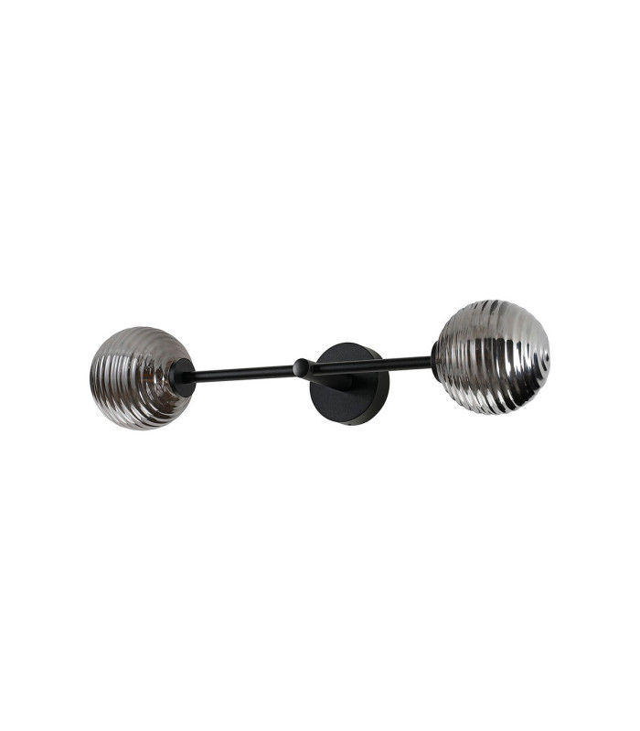 Tivoli Tall Arm Wall Light 2 Light G9 IP44 Satin Black/Smoke Ribbed Round Glass-9