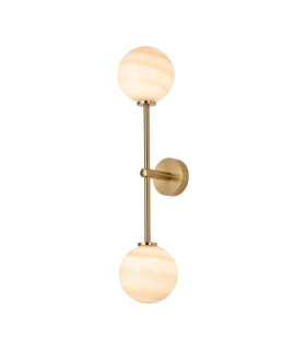 Tivoli Tall Arm Wall Light 2 Light G9 IP44 Brass Gold/Brown Round Marble Effect Glass-1