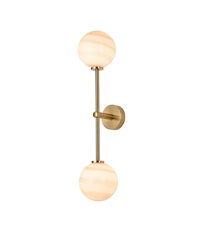 Tivoli Tall Arm Wall Light 2 Light G9 IP44 Brass Gold/Brown Round Marble Effect Glass-1