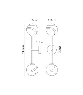 Tivoli Tall Arm Wall Light 2 Light G9 IP44 Brass Gold/Brown Round Marble Effect Glass-2