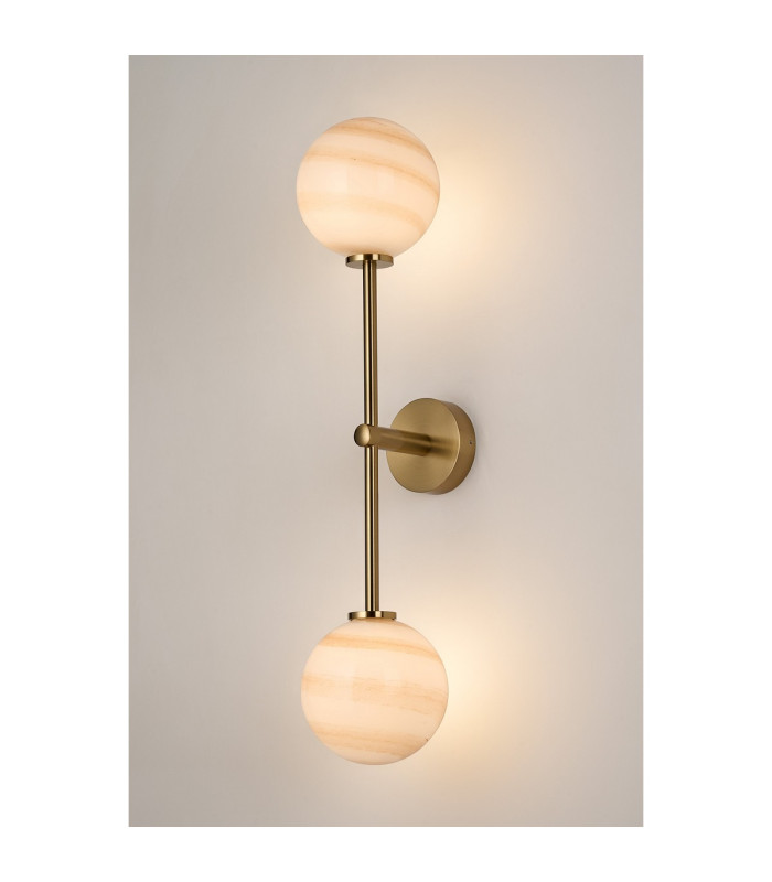 Tivoli Tall Arm Wall Light 2 Light G9 IP44 Brass Gold/Brown Round Marble Effect Glass-3