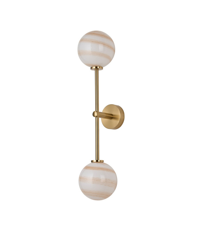 Tivoli Tall Arm Wall Light 2 Light G9 IP44 Brass Gold/Brown Round Marble Effect Glass-4