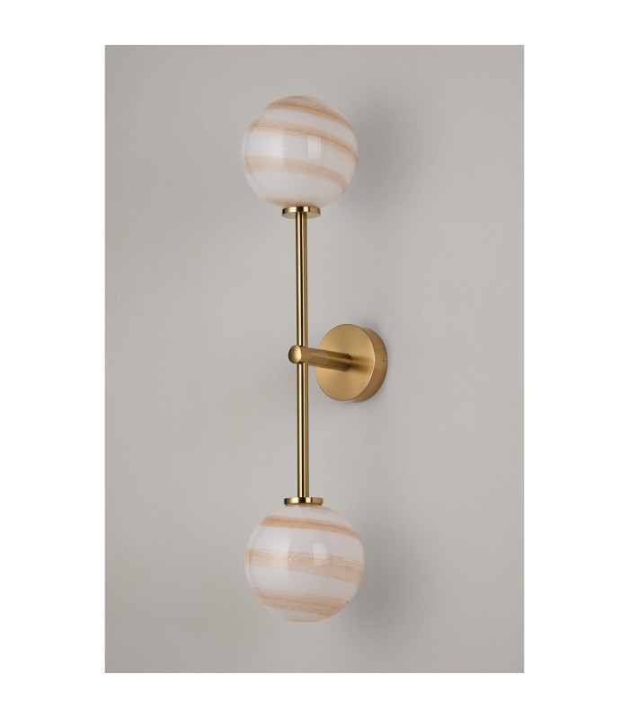 Tivoli Tall Arm Wall Light 2 Light G9 IP44 Brass Gold/Brown Round Marble Effect Glass-10