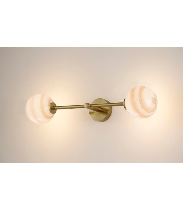Tivoli Tall Arm Wall Light 2 Light G9 IP44 Brass Gold/Brown Round Marble Effect Glass-11