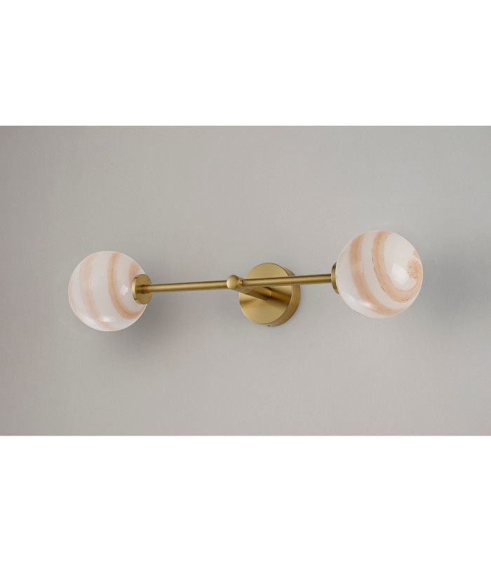 Tivoli Tall Arm Wall Light 2 Light G9 IP44 Brass Gold/Brown Round Marble Effect Glass-12
