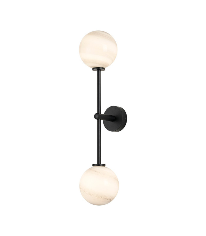 Tivoli Tall Arm Wall Light 2 Light G9 IP44 Satin Black/Grey Round Marble Effect Glass-1