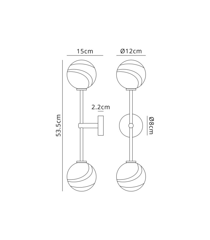 Tivoli Tall Arm Wall Light 2 Light G9 IP44 Satin Black/Grey Round Marble Effect Glass-2