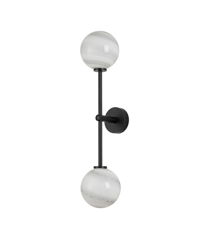 Tivoli Tall Arm Wall Light 2 Light G9 IP44 Satin Black/Grey Round Marble Effect Glass-4
