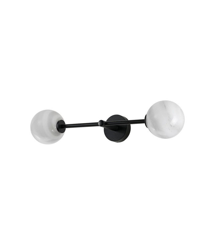 Tivoli Tall Arm Wall Light 2 Light G9 IP44 Satin Black/Grey Round Marble Effect Glass-6