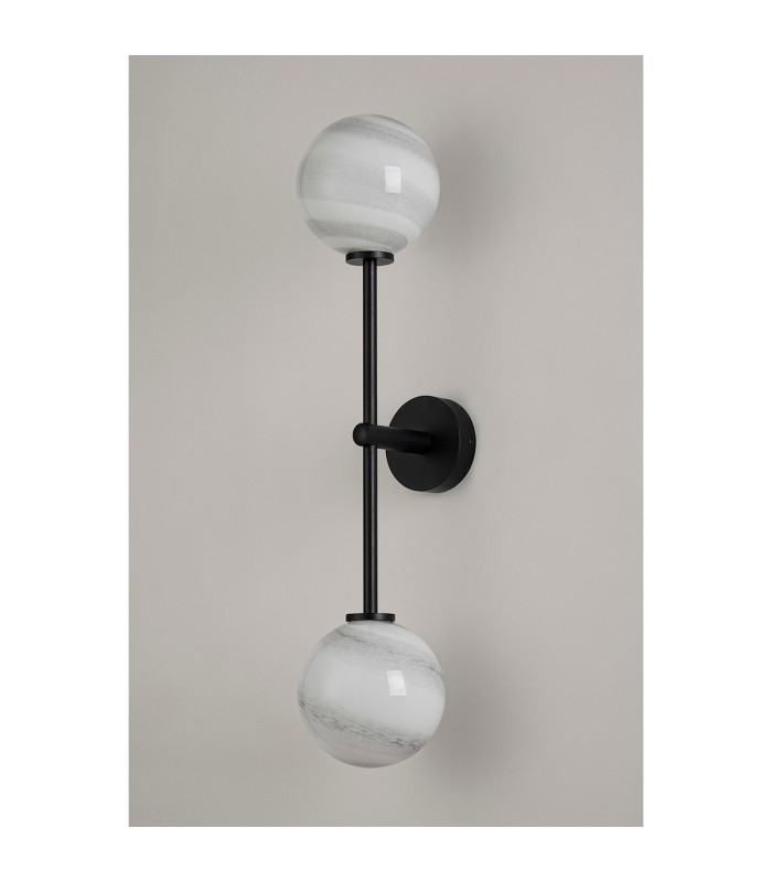 Tivoli Tall Arm Wall Light 2 Light G9 IP44 Satin Black/Grey Round Marble Effect Glass-10