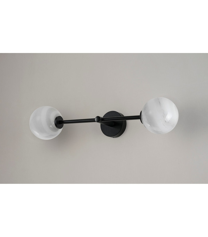Tivoli Tall Arm Wall Light 2 Light G9 IP44 Satin Black/Grey Round Marble Effect Glass-12