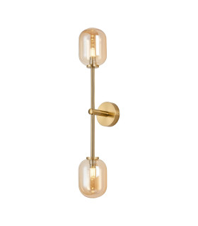 Tivoli Tall Arm Wall Light 2 Light G9 IP44 Brass Gold/Amber Smooth Tubular Glass-1