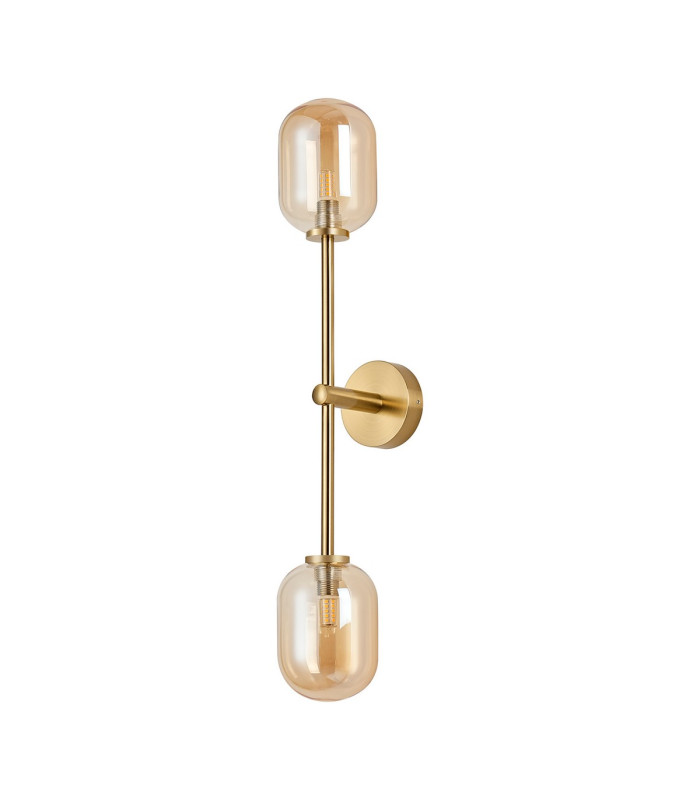Tivoli Tall Arm Wall Light 2 Light G9 IP44 Brass Gold/Amber Smooth Tubular Glass-4