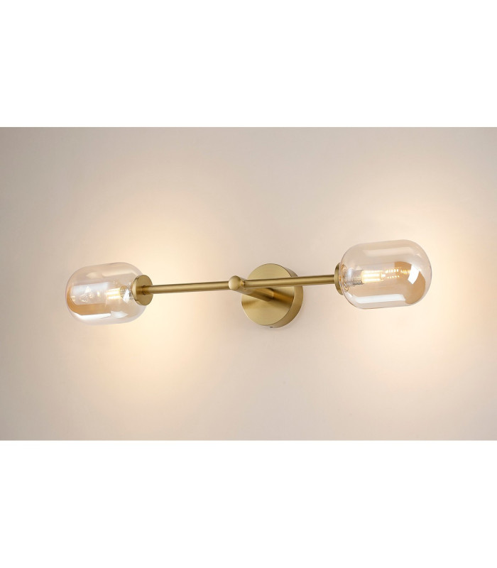 Tivoli Tall Arm Wall Light 2 Light G9 IP44 Brass Gold/Amber Smooth Tubular Glass-11