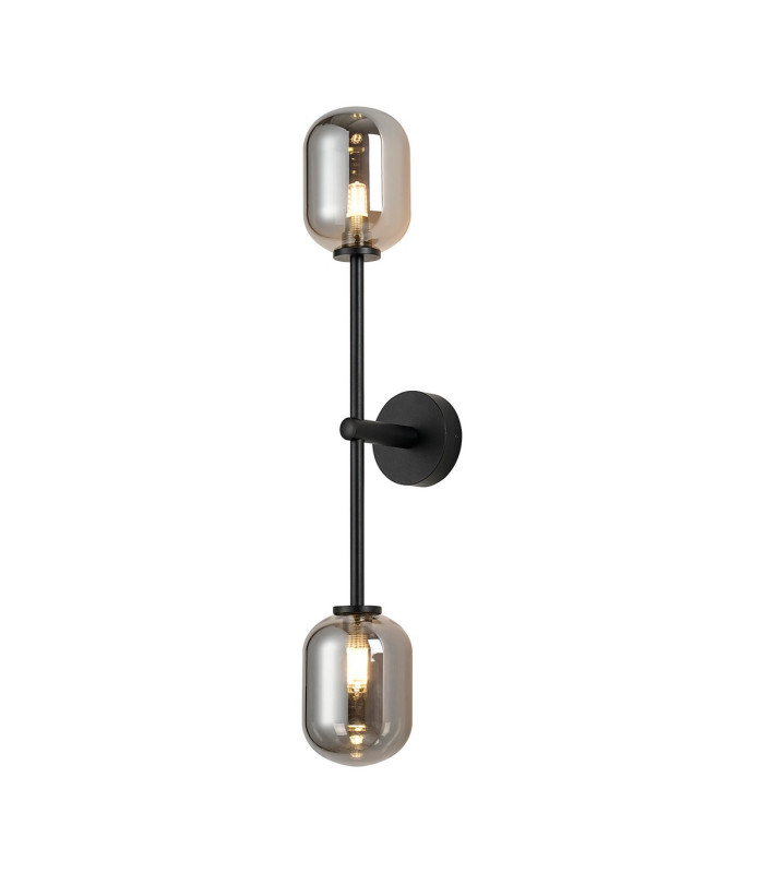 Tivoli Tall Arm Wall Light 2 Light G9 IP44 Satin Black/Smoke Smooth Tubular Glass-1