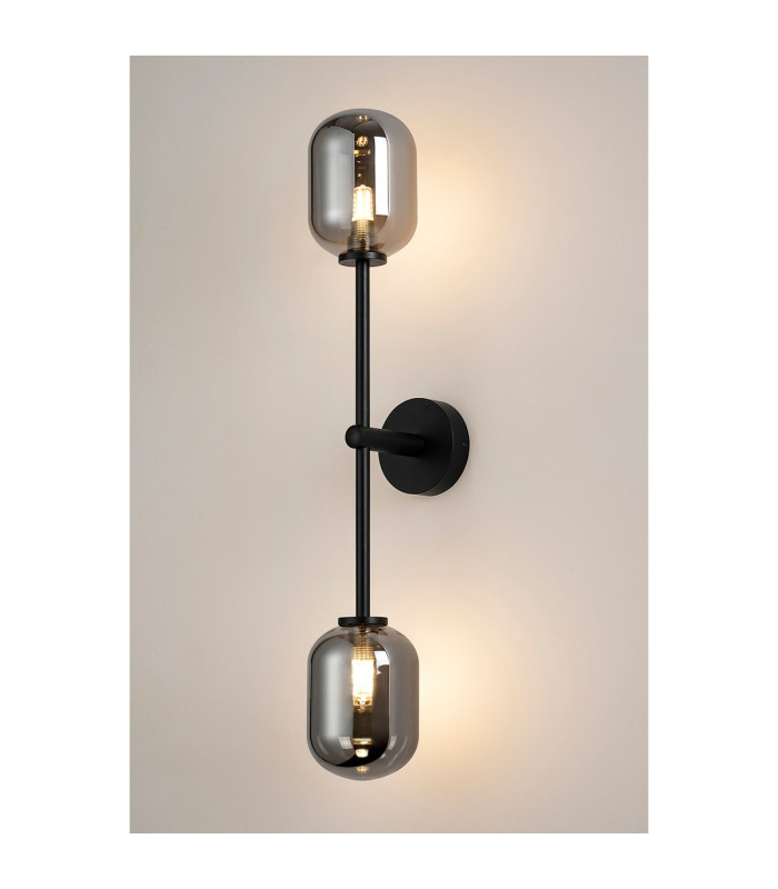 Tivoli Tall Arm Wall Light 2 Light G9 IP44 Satin Black/Smoke Smooth Tubular Glass-3